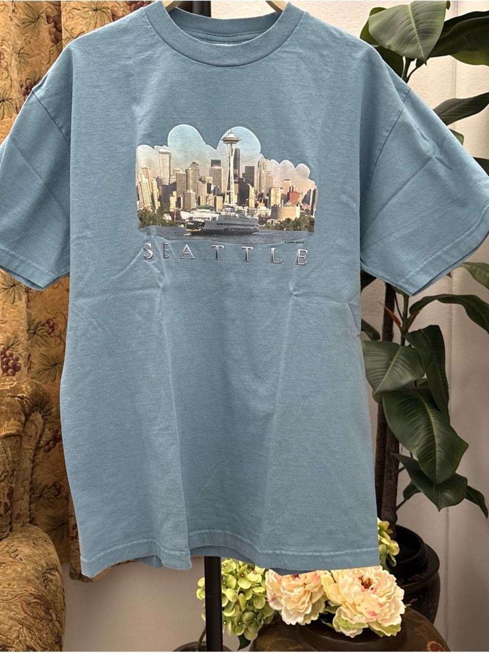 Seattle Skyline Graphic Tee - Light Blue Crewneck